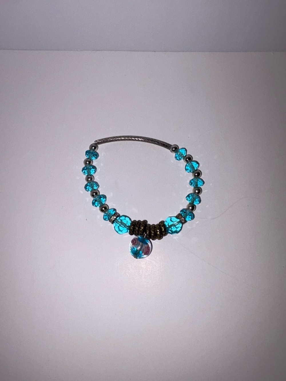 Turquoise Beaded Bracelet with Glass Charm